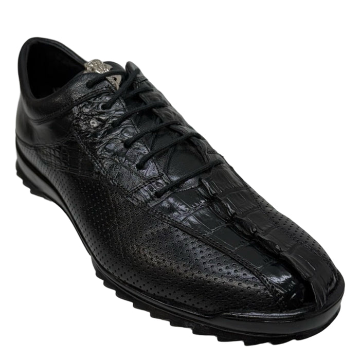 Los Altos Black Perforated Crocodile Tail Sneakers - Dudes Boutique
