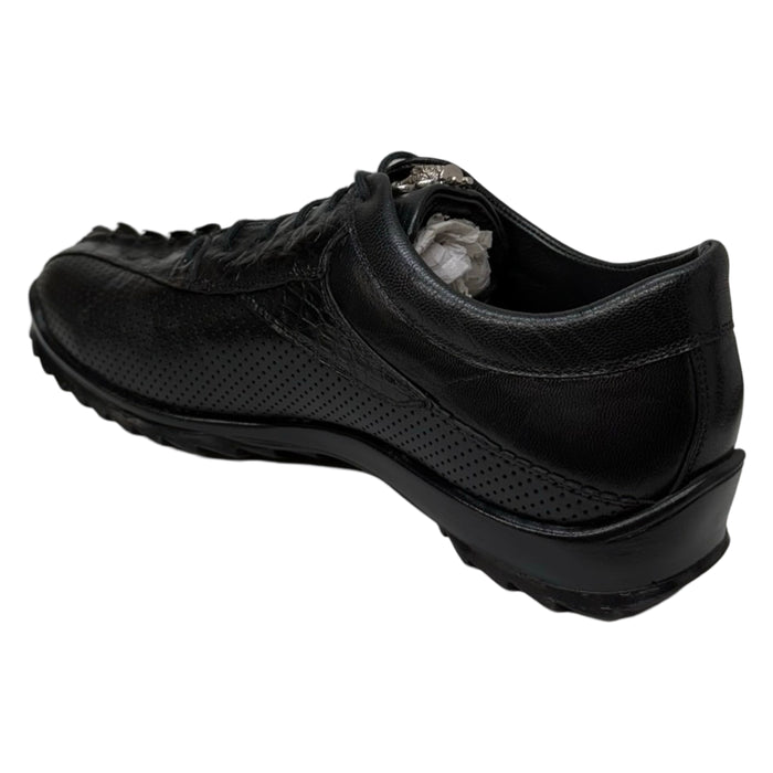 Los Altos Black Perforated Crocodile Tail Sneakers - Dudes Boutique