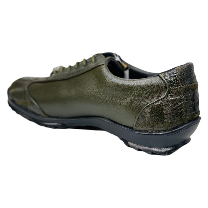 Los Altos Olive Green Ostrich Leg Lace Up Sneakers - Dudes Boutique