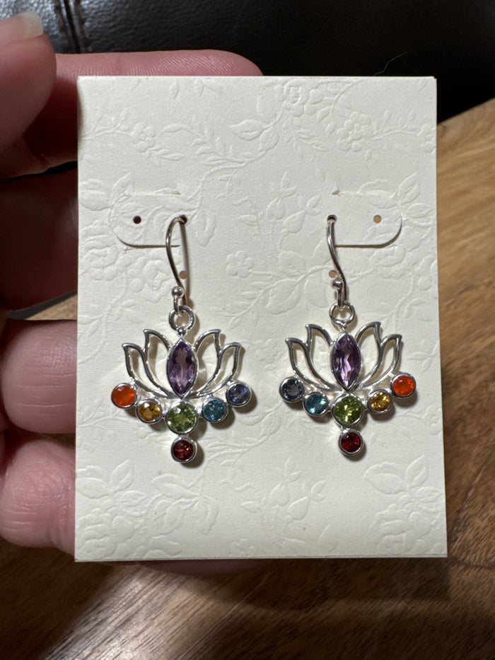Lotus Gemstone Chakra Earrings