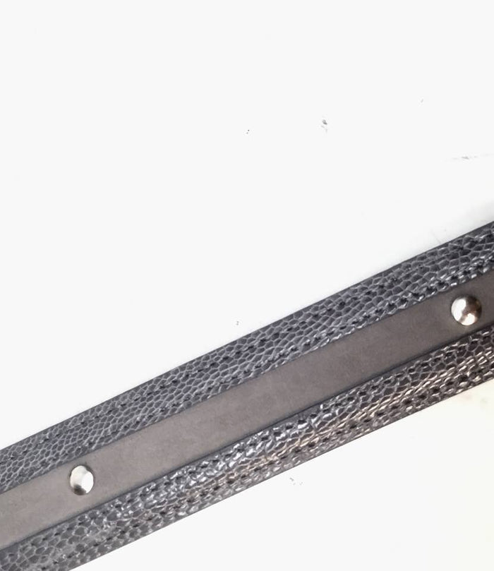Mauri Gray Studded Suede/Ostrich Leg Belt - Dudes Boutique