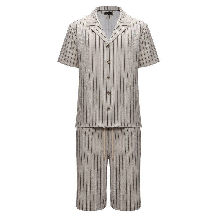 Men’s Classic Striped Lounge Set BEIGE - Dudes Boutique