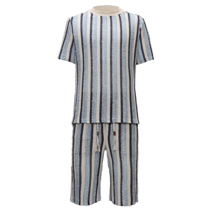 Men’s Striped Textured Two-Piece Set BLUE - Dudes Boutique