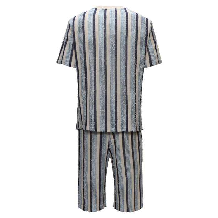 Men’s Striped Textured Two-Piece Set BLUE - Dudes Boutique
