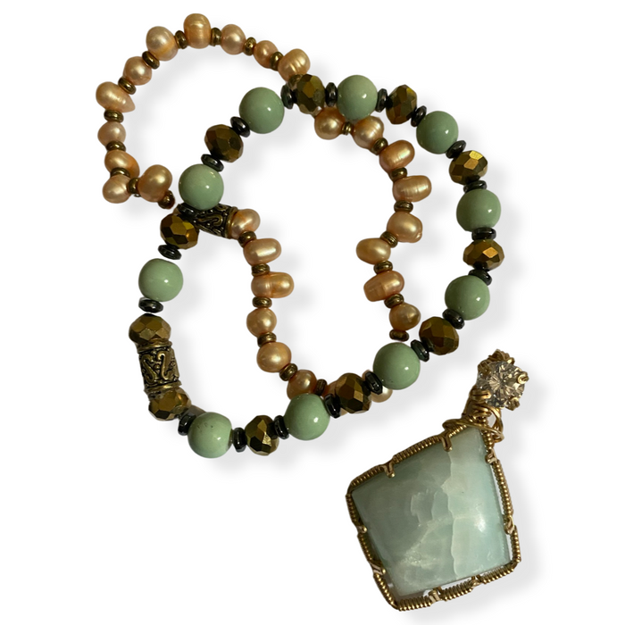 Michael Collings CZ Crystal Pendant and Bracelets. Mother of Pearl