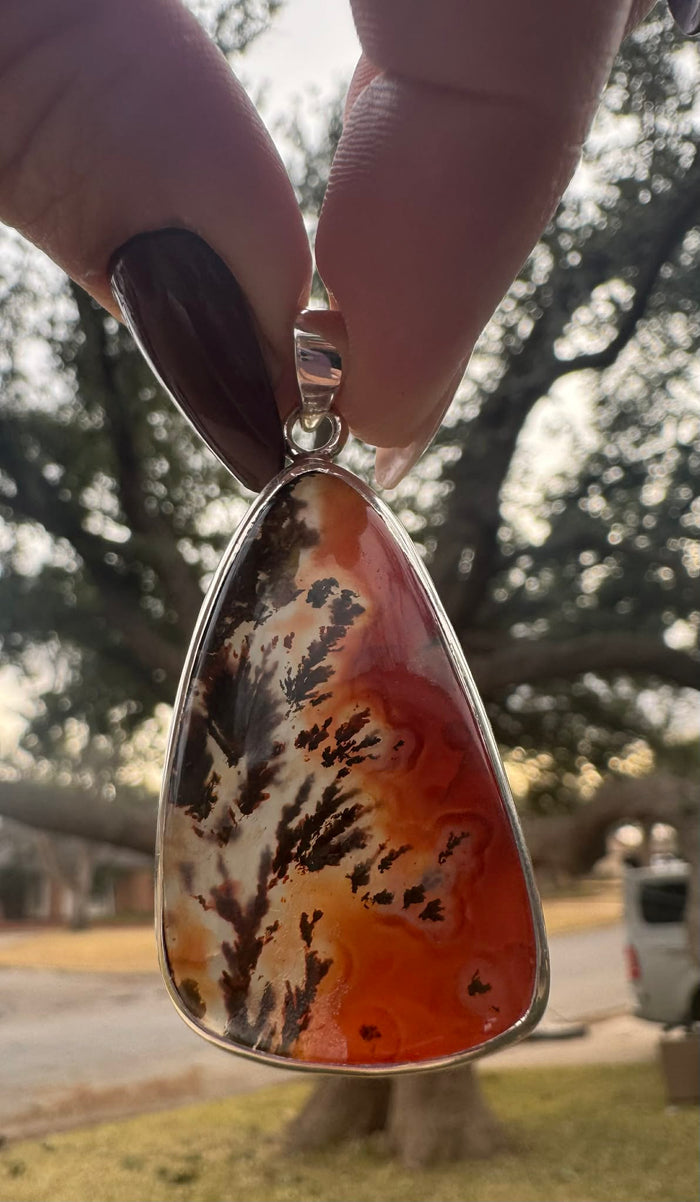 Mirror Texas Plume Agate Pendant - 925 Sterling Silver
