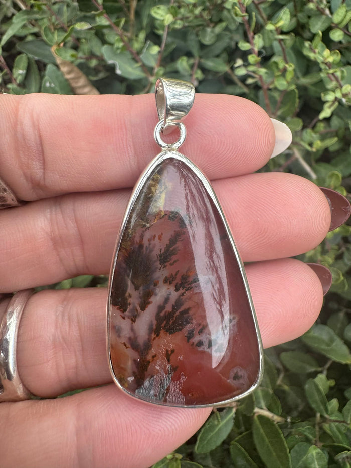 Mirror Texas Plume Agate Pendant - 925 Sterling Silver