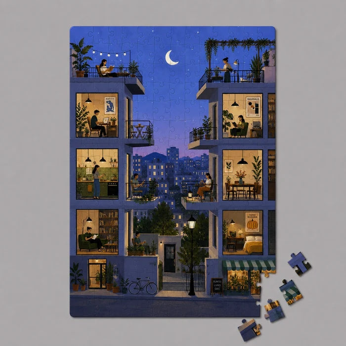 Moonlit Citylife 100 brikker træpuslespil fra Bywood