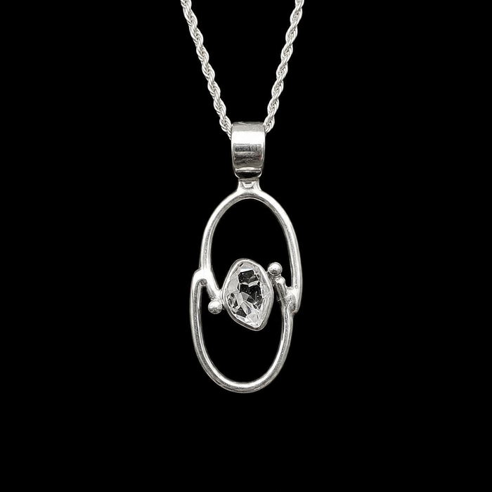 Natural Herkimer Diamond Orbit Pendant in 925 Sterling Silver
