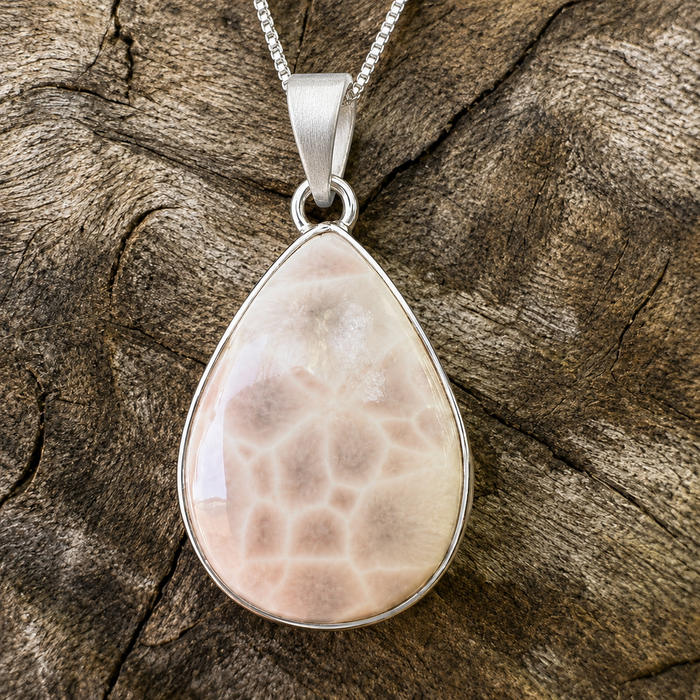Natural Natrolite Pendant in 925 Sterling Silver | Rare Zeolite Mineral