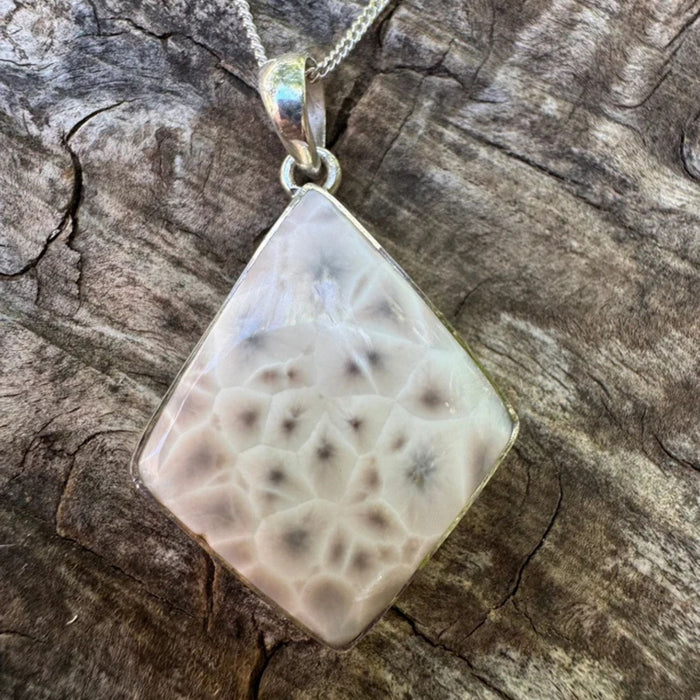 Natural Natrolite Pendant in 925 Sterling Silver | Rare Zeolite Mineral