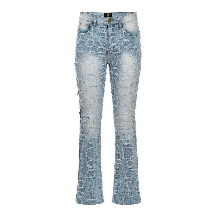 Patchwork Distressed Denim Jeans-LIGHT BLUE - Dudes Boutique