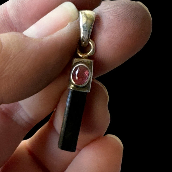 Petite Black Tourmaline with small pink gem