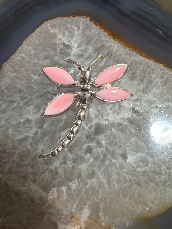 Pink Peruvian Opal Dragonfly – Custom Sterling Silverwork