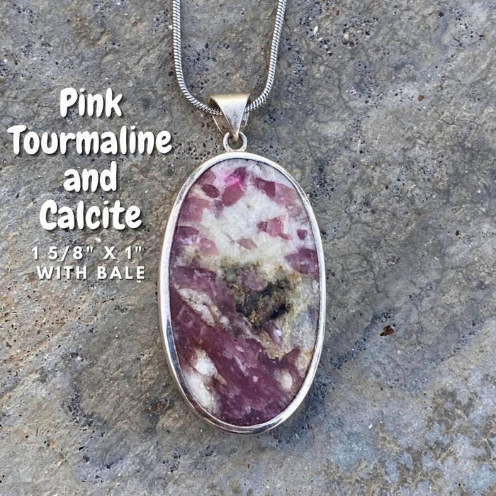 Pink Tourmaline and Calcite set in 925 Sterling Silver
