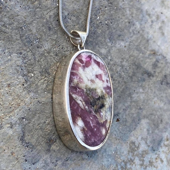 Pink Tourmaline and Calcite set in 925 Sterling Silver
