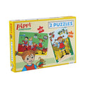 Pippi Langstrømpe 2 x puslespil til børn +3 år med 12 og 24 XL brikker