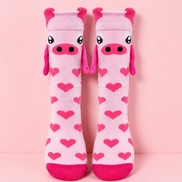 Plusock Cute 3D Cartoon Plush Detail Polyester Cotton Socks(2 Pairs) - Pink - EU35-42(US2-9) - image 3