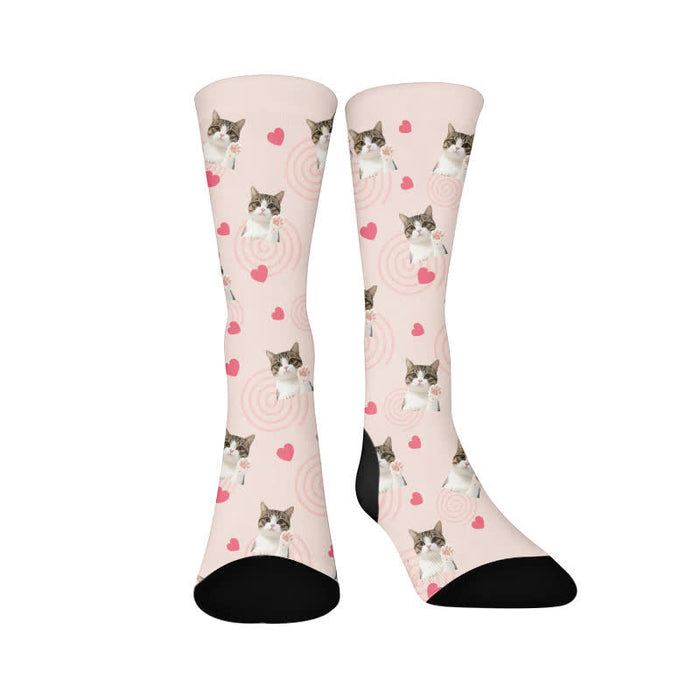 Plusock Cute Heart Cat Quarter Socks - image 1