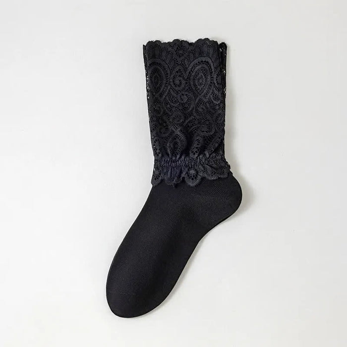 Plusock Elegant Lace Quarter Socks (4 Pairs) - Black - EU35-40(US2-7) - image 5
