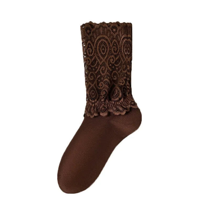 Plusock Elegant Lace Quarter Socks (4 Pairs) - Brown - EU35-40(US2-7) - image 6