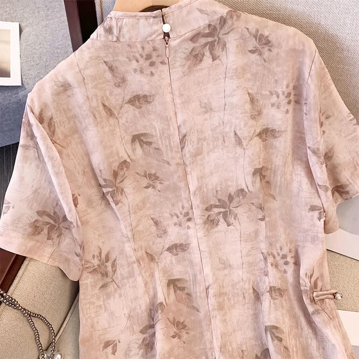 Plusock Floral Mandarin Collar Short Sleeve Midi Dress - image 2