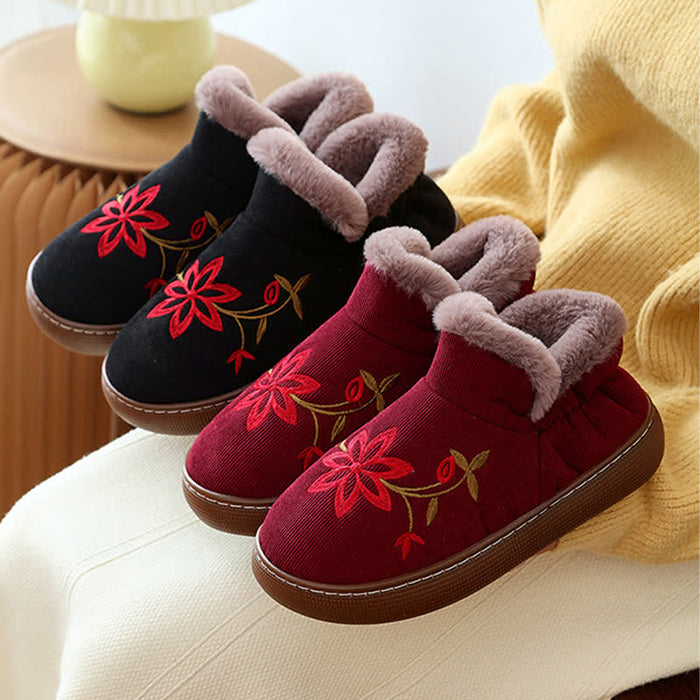 Flower Embroidered Home Non-slip Warm Slippers - image 1