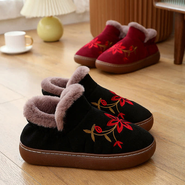 Flower Embroidered Home Non-slip Warm Slippers - image 2
