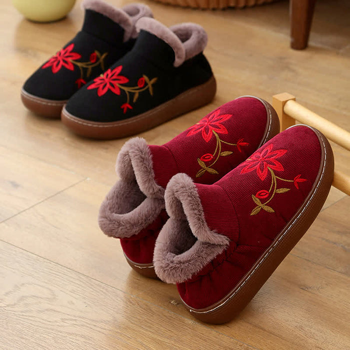 Flower Embroidered Home Non-slip Warm Slippers - image 3