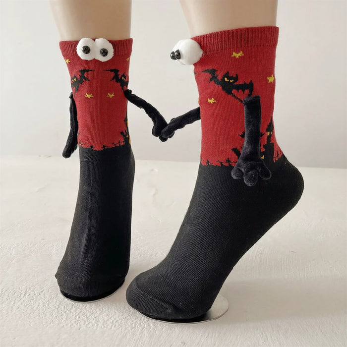 Plusock Halloween 3D Eyes Plush Cuff Quarter Socks(3 Pairs) - Red - EU36-40(US3-7) - image 2