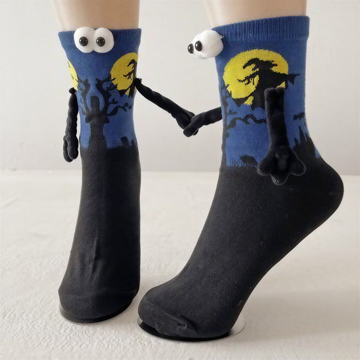 Plusock Halloween 3D Eyes Plush Cuff Quarter Socks(3 Pairs) - Dark Blue - EU36-40(US3-7) - image 3