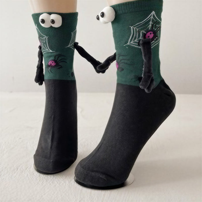 Plusock Halloween 3D Eyes Plush Cuff Quarter Socks(3 Pairs) - Green - EU36-40(US3-7) - image 4