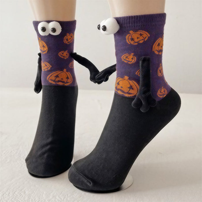 Plusock Halloween 3D Eyes Plush Cuff Quarter Socks(3 Pairs) - Purple - EU36-40(US3-7) - image 5