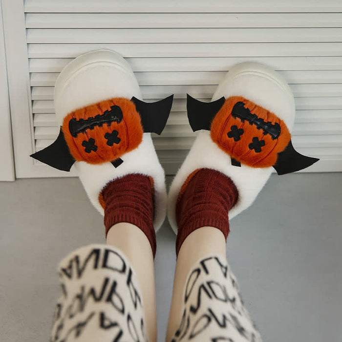 Plusock Halloween Bat Wing Pumpkin Fuzzy Slippers - White - EU40-41(US7-7.5) - image 3