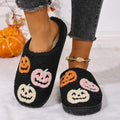Plusock Halloween Colorful Pumpkin Embroidered Fuzzy Slippers - Black - EU44-45(US10-11) - image 0