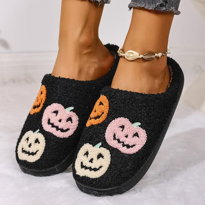 Plusock Halloween Colorful Pumpkin Embroidered Fuzzy Slippers - image 2