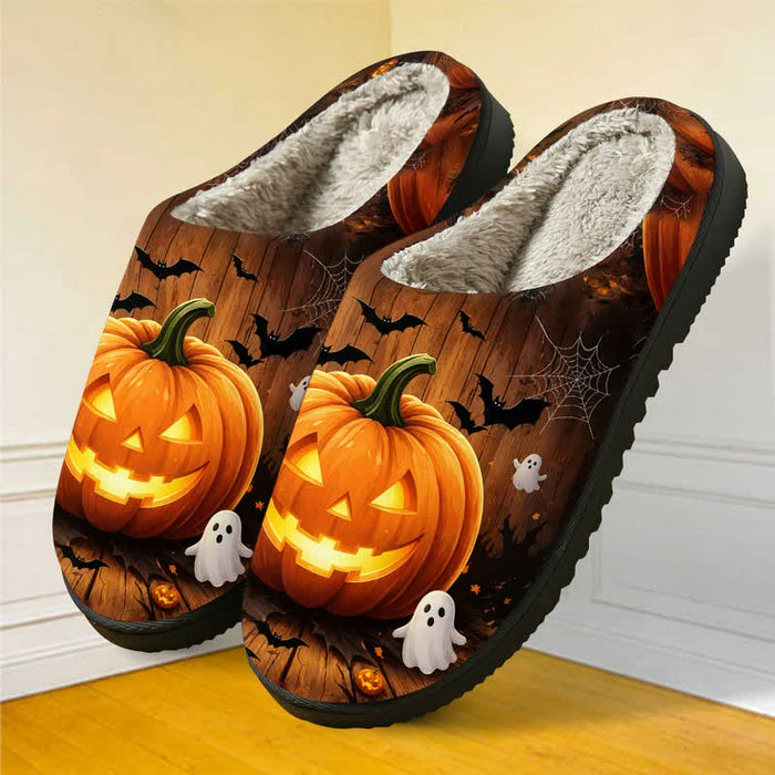 Plusock Halloween Fun Jack-O'-Lantern Bat Full Print Fuzzy Slippers - Multicolor - EU44-45(US10-11) - image 0
