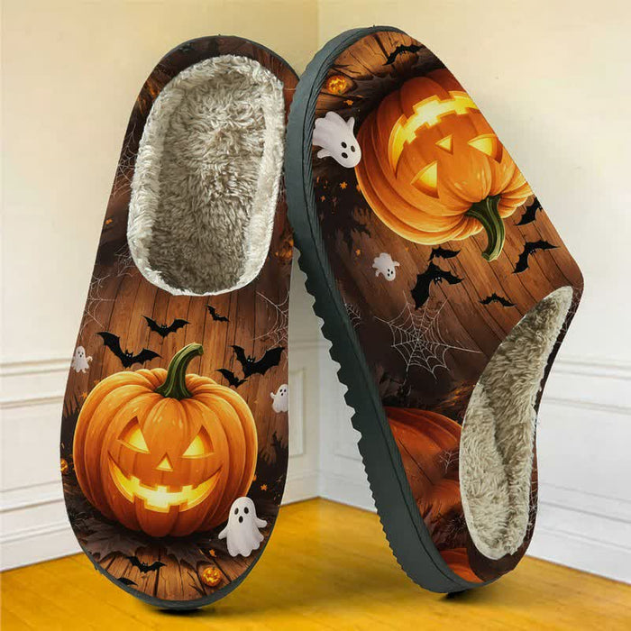 Plusock Halloween Fun Jack-O'-Lantern Bat Full Print Fuzzy Slippers - image 2