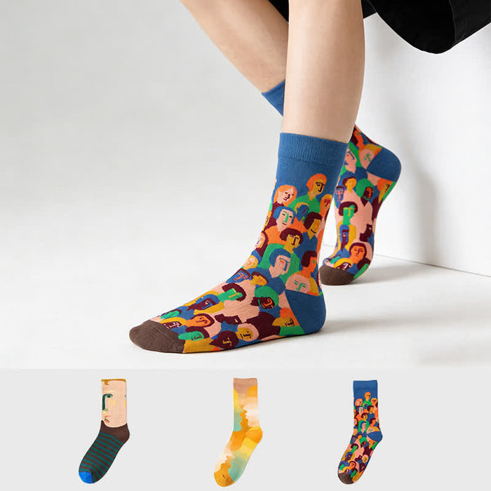 Plusock Playful Painting Pattern Quarter Socks(3 Pairs) - Multicolor - EU35-43(US2-9) - image 0