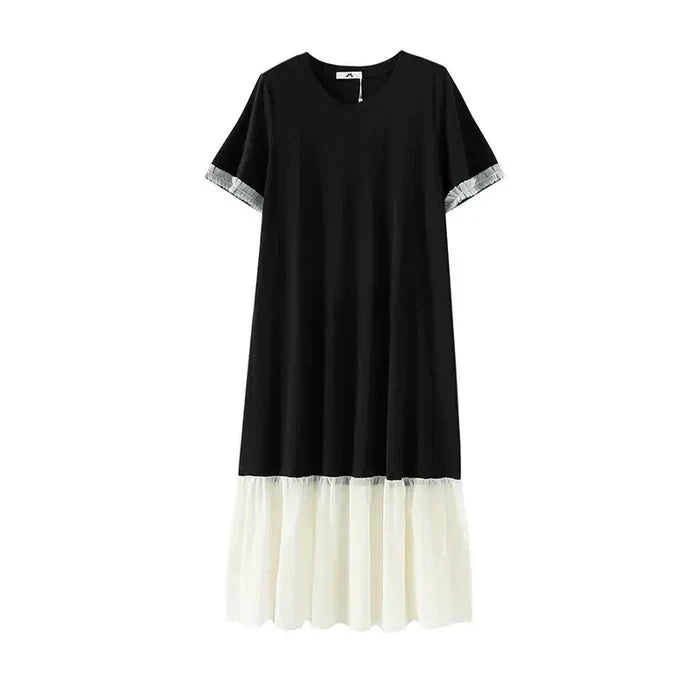 Plusock Plus Size Contrast Hem Midi Dress - Black - 6XL - image 0