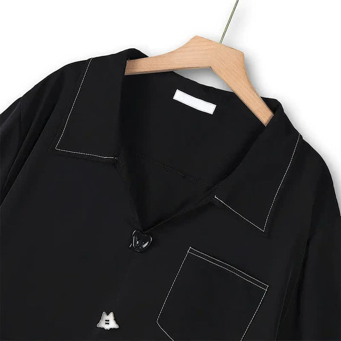 Plusock Plus Size Contrast Stitch Camp Collar Shirt Blouse - image 1