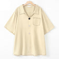 Plusock Plus Size Contrast Stitch Camp Collar Shirt Blouse - Apricot - 4XL - image 7