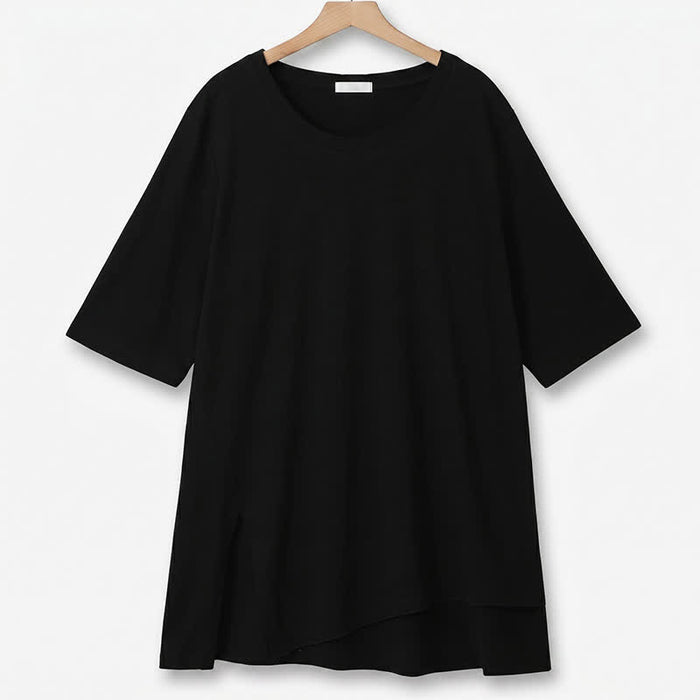 Plusock Plus Size Cotton Stretch Split Hem Tee - Black - 6XL - image 5