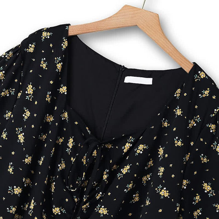 Plusock Plus Size Ditsy Floral Tie Neck Ruffle Hem Midi Dress - image 1