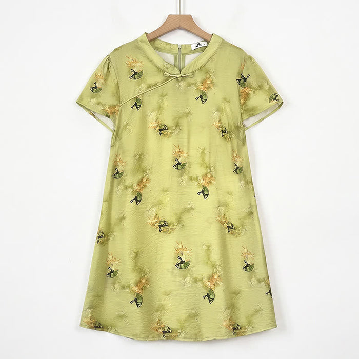 Plusock Plus-Size Floral Mandarin Collar Tunic Blouse - Yellow - 6XL - image 0