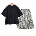 Plusock Plus Size Ink Floral Knot Detail Top And Skirt Set - 2Pcs Set - 6XL - image 0