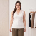 Plusock Plus Size Lace V Neck Tank Top - White - 4XL - image 5