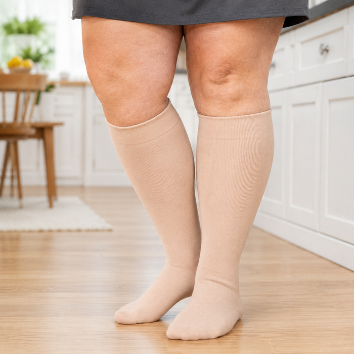 Plusock Plus Size Pink Stripe Bamboo Compression Socks - Nude - 4XL - image 6