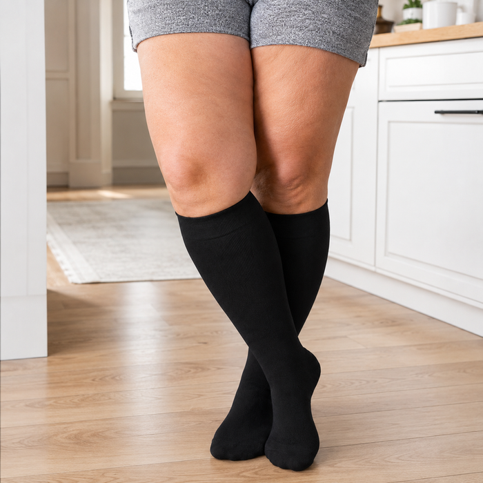 Plusock Plus Size Rose Stripe Bamboo Compression Socks - Black - 4XL - image 6