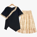 Plusock Plus Size Ruffle Trim Asymmetric Top and Flowy Midi Skirt Set - 2Pcs Set - 6XL - image 0